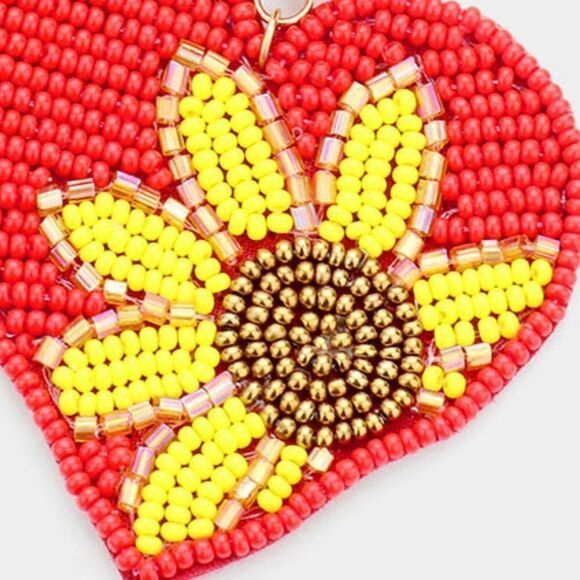 Sunflower Heart Seed Bead Earrings - Picture 2 of 5